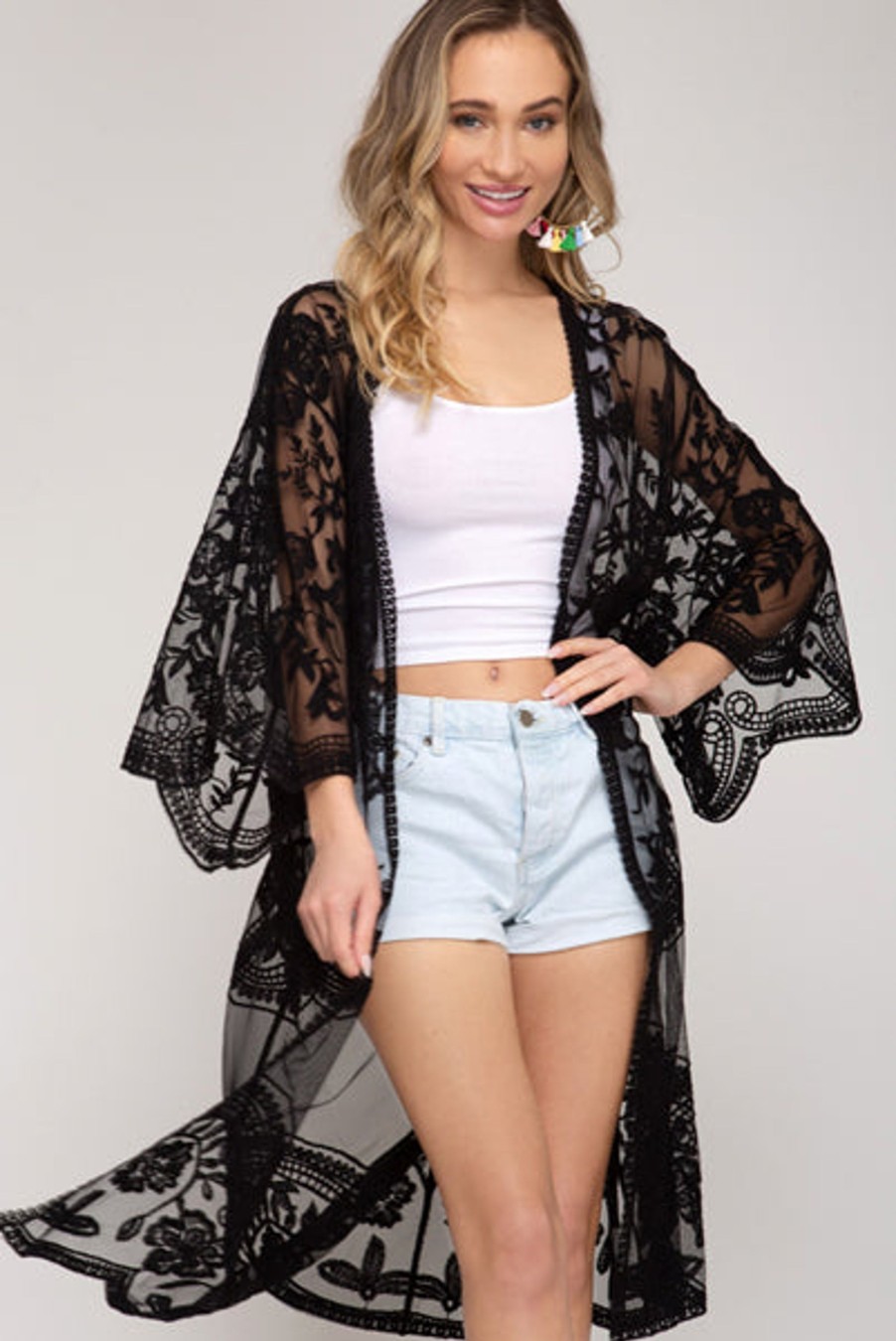 Clothing She u0026 Sky | Farmhouse Black Lace Kimono