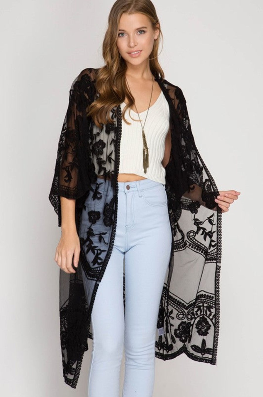 Clothing She u0026 Sky | Farmhouse Black Lace Kimono