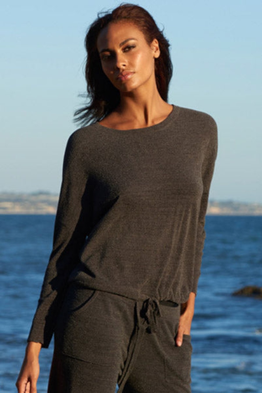 Clothing Barefoot Dreams | Barefoot Dreams Slouchy Pullover Carbon