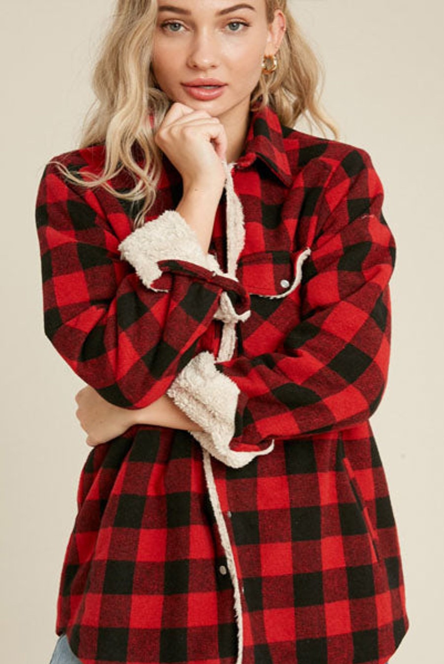 Clothing BlueIvy | Plaid Sherpa Lined Shacket