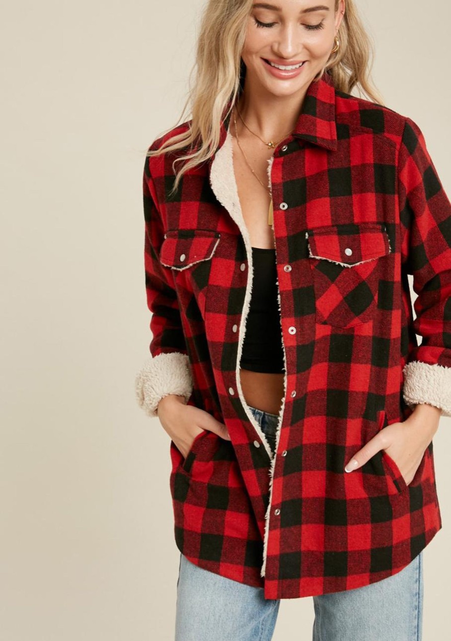 Clothing BlueIvy | Plaid Sherpa Lined Shacket